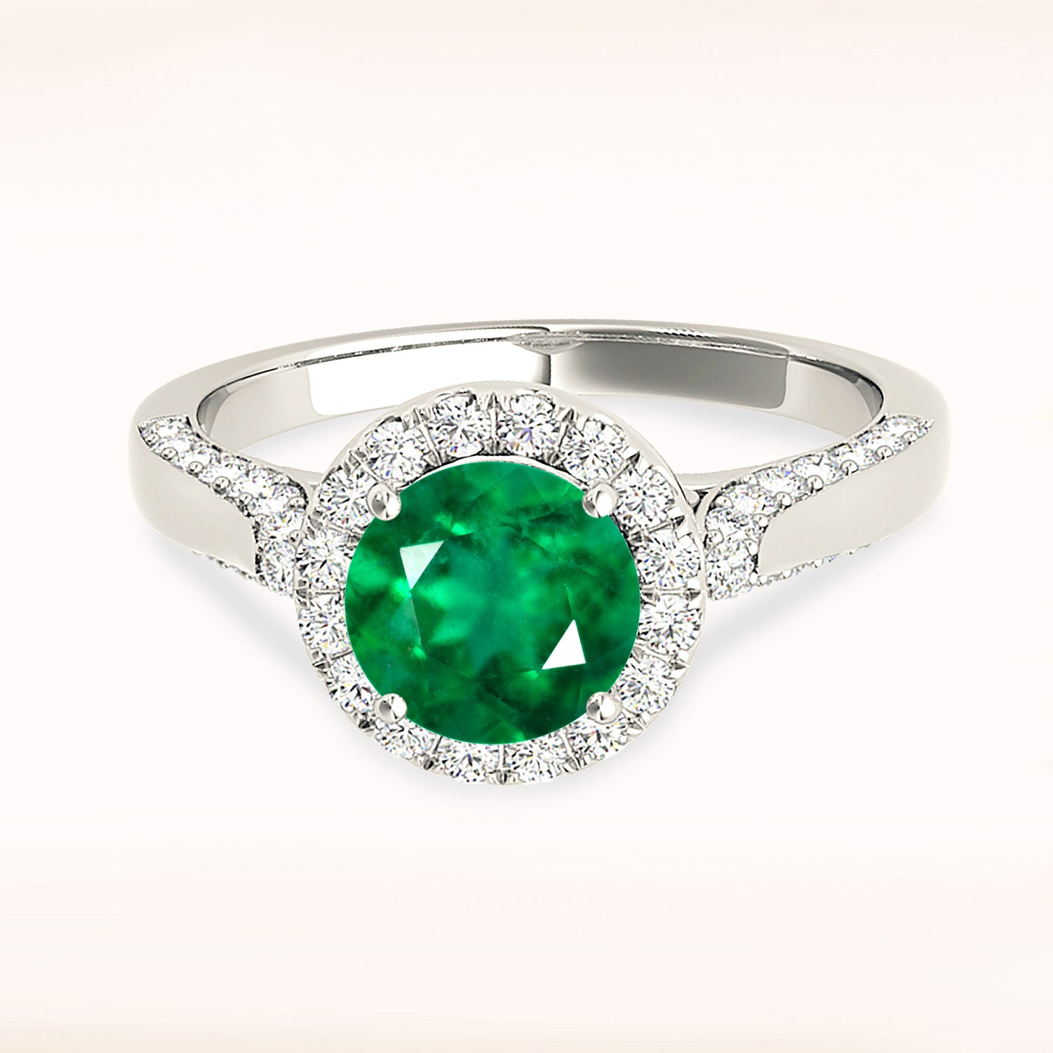 1.75 ct. Genuine Emerald Ring with 0.55 ctw. Diamond Halo, Pave Diamond and Solid Gold Band-VIRABYANI